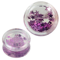 Load image into Gallery viewer, Plug Acryl transparent lila mini Sterne Flüssigkeit  Piercing Ohrschmuck
