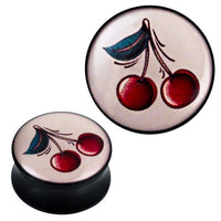 Load image into Gallery viewer, Plug Acryl rot grün Kirschen Paar schwarz Piercing Ohrschmuck
