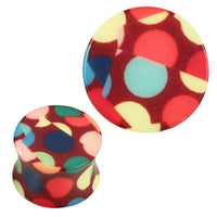 Load image into Gallery viewer, Plug Acryl braun bunte Kreise gerade Schnittmuster Piercing Ohrschmuck
