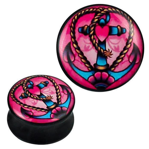 Plug Acryl Anker Herz Seil blau pink schwarz Piercing Ohrschmuck