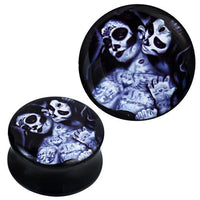 Load image into Gallery viewer, Plug Acryl weiß schwarz grau Candy Skull Tattoo Paar Piercing Ohrschmuck
