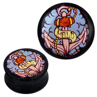 Load image into Gallery viewer, Plug Acryl Anker HOLD Holz grau gelb braun Piercing Ohrschmuck
