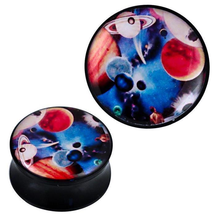 Plug Acryl Weltraum Planeten rot blau weiß Piercing Ohrschmuck