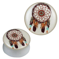 Cargar imagen en el visor de la galería, Plug weiß Acryl Traumfänger braun türkis orange Piercing Ohrschmuck
