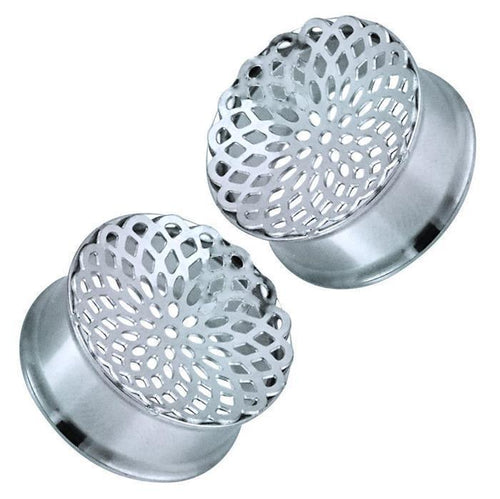 Silver stainless steel tunnel plug dalie flower piercing