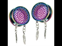 Load image into Gallery viewer, Schraub Tunnel Regenbogen Edelstahl Blume Traumfänger Federn silbern Anhänger
