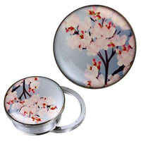 Load image into Gallery viewer, Schraub Plug Tunnel silbern Edelstahl Kirschblüten Zweig hellblau Acryl Piercing
