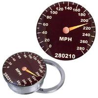 Load image into Gallery viewer, The Schraub Plug Tunnel silbern Edelstahl Tachometer 210 Acryl Piercing features a tachometer design with a needle at 220 MPH and &quot;280210&quot; as an odometer reading, crafted to resemble a speed gauge.

