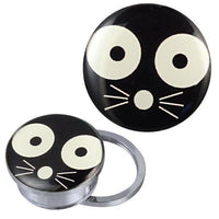 Cargar imagen en el visor de la galería, Schraub Plug Tunnel silbern Edelstahl Maus Gesicht runde Augen Acryl Piercing
