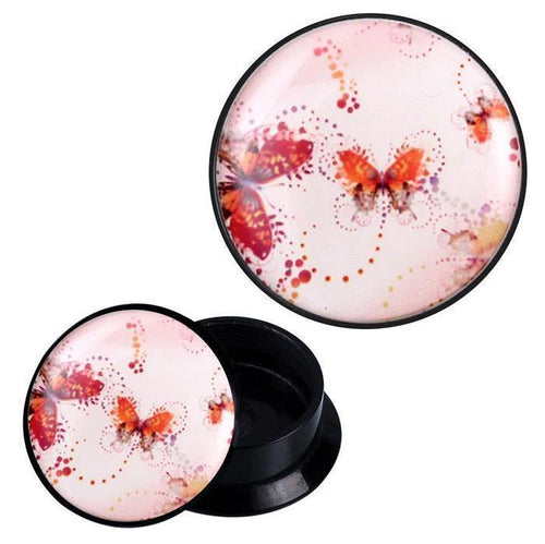 Schraub Plug Acryl Schmetterlinge rosa gelb orange Piercing Ohrschmuck