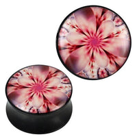 Load image into Gallery viewer, Plug Acryl grau pink weiß Blume Kaleidoskop Piercing Ohrschmuck
