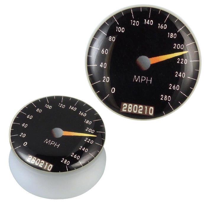 Acryl Plug weiß Tachometer gelb schwarz Piercing Ohrschmuck