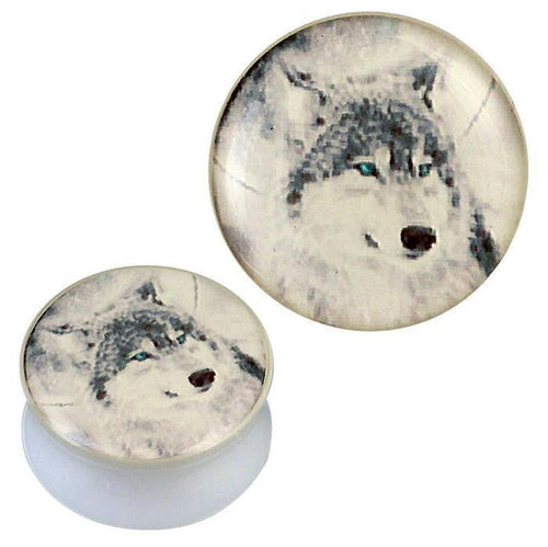 Acrylic plug white wolf grey beige turquoise piercing ear jewelry