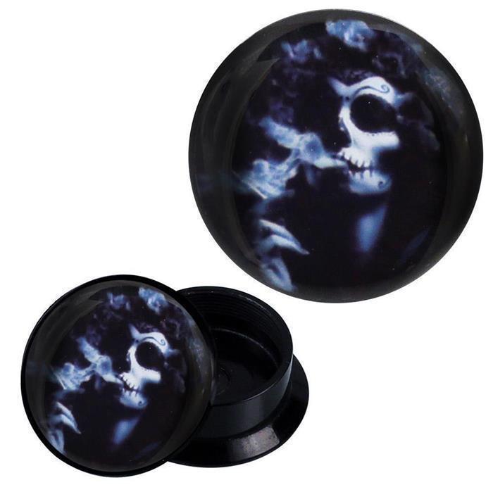 Schraub Plug Acryl schwarz weiß grau Candy Skull Rauch Frau Piercing