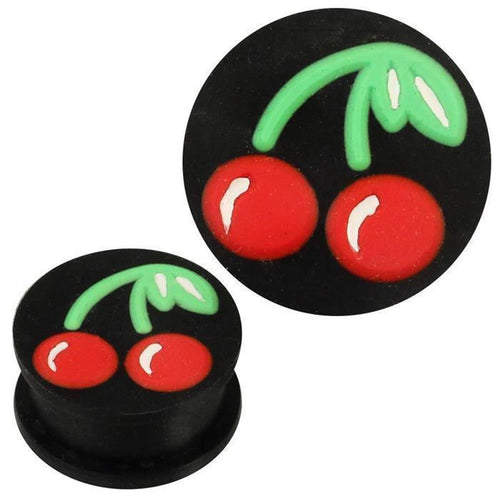 Silikon Plug weich schwarz rot grün Kirschen Piercing Ohrschmuck