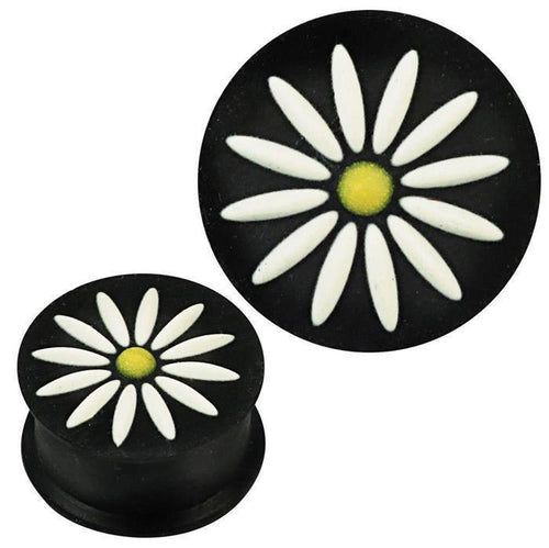 Silikon Plug weich schwarz weiß gelb Margerite hoch Piercing Ohrschmuck