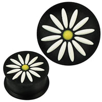 Cargar imagen en el visor de la galería, Silikon Plug weich schwarz weiß gelb Margerite hoch Piercing Ohrschmuck
