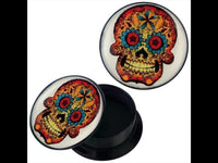 Load image into Gallery viewer, Schraub Plug Acryl Candyskull gelb rot blau Windrad Piercing Ohrschmuck
