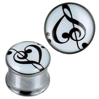 Load image into Gallery viewer, Tunnel silbern Edelstahl Plug Acryl Notenschlüssel Bassschlüssel Piercing
