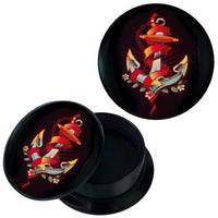 Load image into Gallery viewer, Schraub Plug Acryl Anker rotes Band Blümchen Piercing Ohrschmuck
