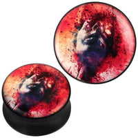 Load image into Gallery viewer, Plug Acryl Gesicht Farbkleckse rot schwarz Piercing Ohrschmuck
