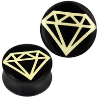 Load image into Gallery viewer, Plug Acryl gelb Diamant Symbol schwarz Piercing Ohrschmuck
