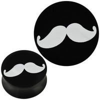 Load image into Gallery viewer, Plug Acryl weißer Schnurrbart moustache schwarz Piercing Ohrschmuck
