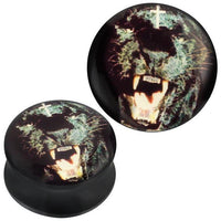 Load image into Gallery viewer, Plug Acryl Puma fauchend Kreuz schwarz Piercing Ohrschmuck
