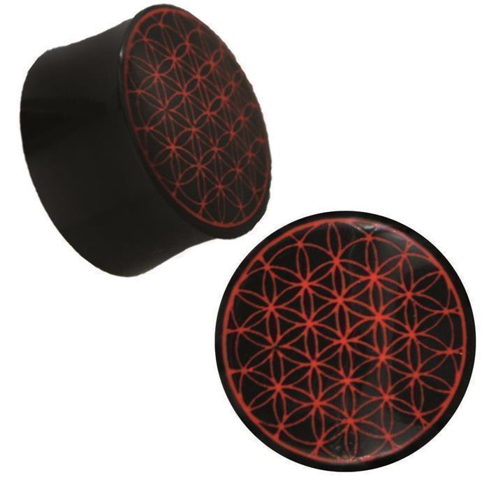 Plug Horn rote Gravur schwarz Tribal Blume des Lebens Piercing