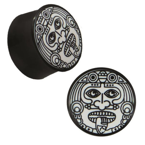 Plug Horn weiße Gravur schwarz Tribal Stammes Maske Zunge König Piercing
