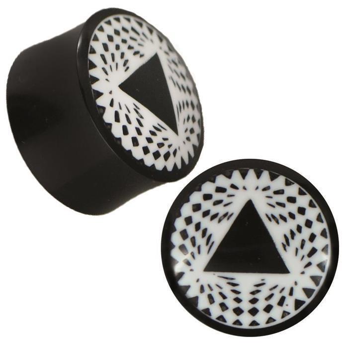 Plug Horn weiße Gravur schwarz Dreieck Dreiecke überlappend Piercing Tribal