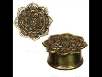 Cargar imagen en el visor de la galería, Brass Tunnel Plug Mandala Blume 3D Effekt antik golden Messing Expander Schmuck
