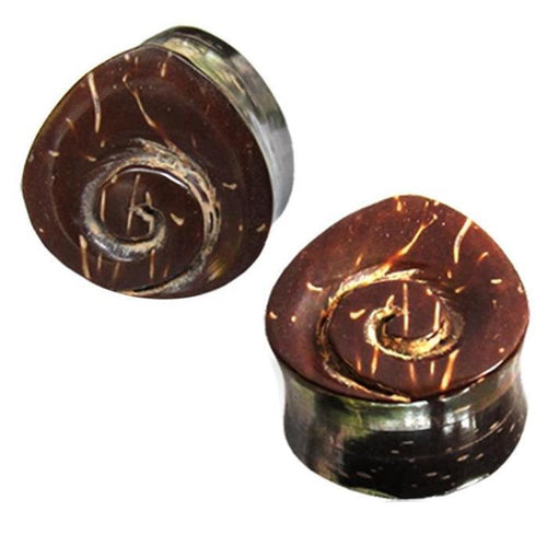 Kokosholz Plug Tropfen dunkelbraun Spirale eingraviert Holzplug handgeschnitzt Tribal Tunnel Expander