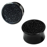 Cargar imagen en el visor de la galería, Horn Plug schwarz Struktur Inlay, handgeschnitzt Tribal Buffalo Tunnel, Ohrstecker
