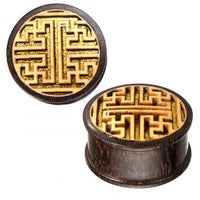 Load image into Gallery viewer, Plug Holz braun Tamarinde Maserung Linien Muster golden Jackfrucht Inlay Piercing
