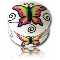 Load image into Gallery viewer, Holz Plug Schmetterling bunt weiß Tunnel Ohrschmuck Teakholz Ohrstecker Ohrringe Expander
