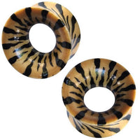 Load image into Gallery viewer, Holz Tunnel beige schwarz Muster Tiger Teakholz double flared
