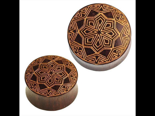 Holz Plug Stern Muster Sonoholz dunkelbraun golden Gravur