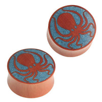 Cargar imagen en el visor de la galería, Holz Plug Oktopus crushed Türkis Stein Inlay blau Sawoholz
