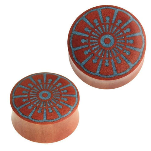 Holz Plug Pusteblume crushed Türkis Stein Inlay blau Sawoholz