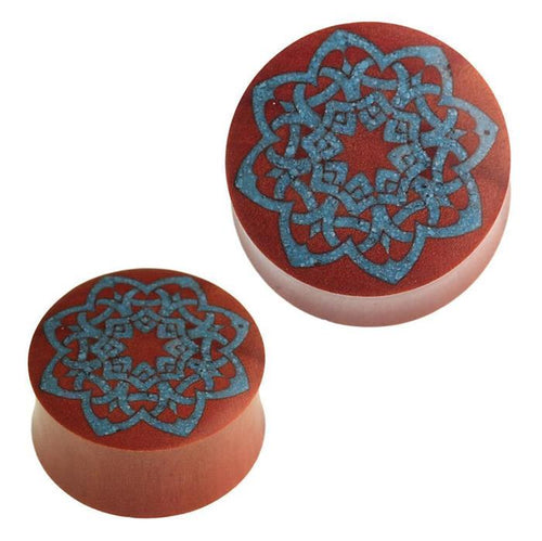 Holz Plug keltischer Stern crushed Türkis Stein Inlay blau Sawoholz