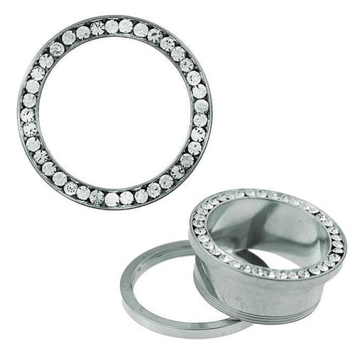 Glitzer Tunnel silbern Kristall Inlay Edelstahl Plug Expander Piercing Chirurgenstahl