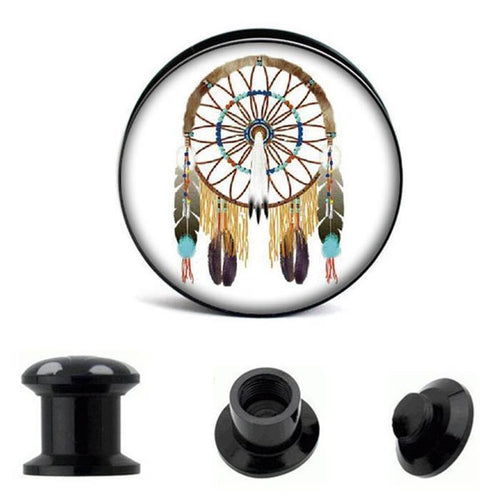 Screw Plug Acrylic Dreamcatcher White Indian Tunnel Expander Piercing Ear Jewelry