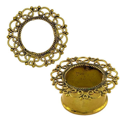 Brass Tunnel Seil Spiralbögen Kreise Punkte antik gold nickelfrei Plug Messing Expander Ohrschmuck