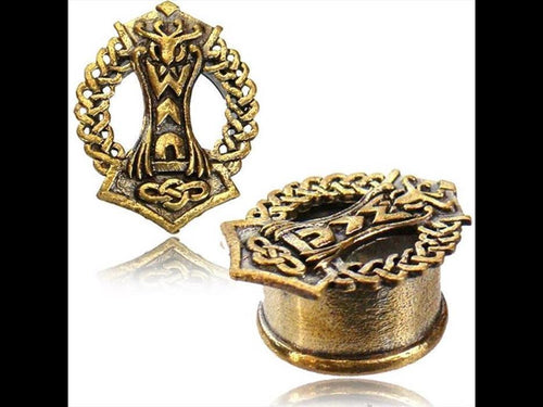 Brass Tunnel Thors Hammer Viking Thor antik golden Messing Expander Plug Schmuck