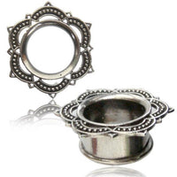 Load image into Gallery viewer, White Brass Tunnel Lotus Blume antik silbern nickelfrei Plug Organic Messing Expander Ohrschmuck
