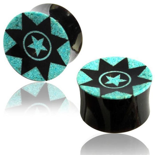 Horn Plug Stern schwarz türkis Flesh Tunnel Hornplug Organic Expander Tribal Plugs Ohrring Piercing
