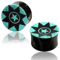 Cargar imagen en el visor de la galería, Horn Plug Stern schwarz türkis Flesh Tunnel Hornplug Organic Expander Tribal Plugs Ohrring Piercing
