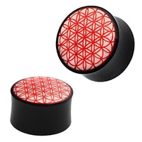 Load image into Gallery viewer, Plug Horn weiß rote Gravur schwarz Tribal Blume des Lebens Piercing
