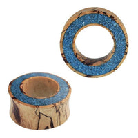 Load image into Gallery viewer, Tunnel Tamarinden Holz Rim breit crushed Türkis double flared Handarbeit
